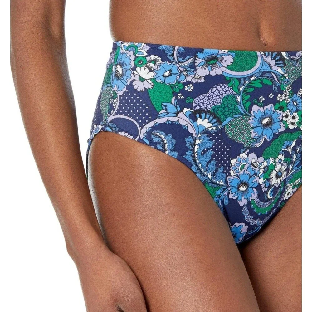 Essentials‎ High Waist Bikini Bottom Women's XL Deep Blue Paisley NEW